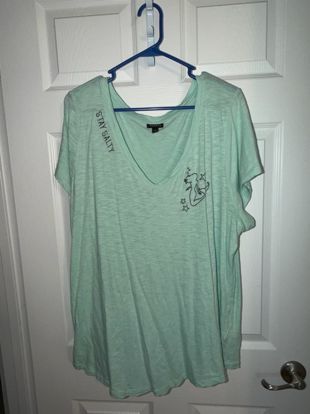 torrid Mint V-Neck Short Sleeve Tee with Mermaid Graphic , Stay Salty